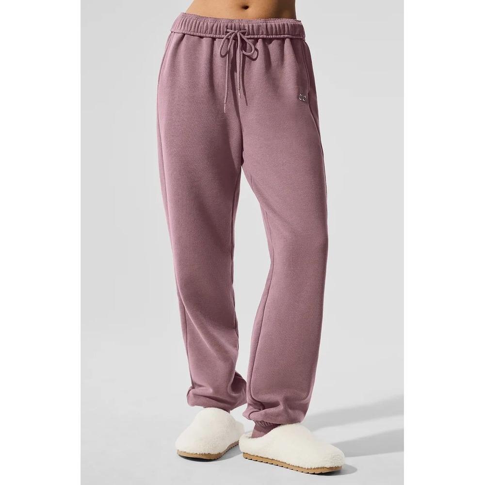 Alo Yoga Accolade Sweatpants Women M Purple Casual Fleece Jogger Chrome Logo